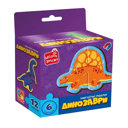 Детские магнитные пазлы Динозавры VT1733-01, 6 картинок