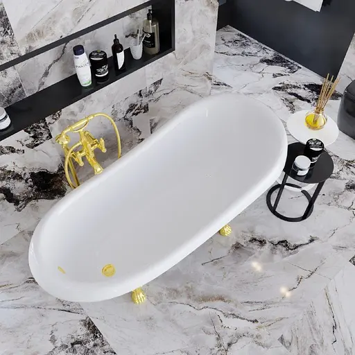 Ванна окремостояча матова Amdcon Symphony 167x78 чорна з литого каменю золоті ніжки SYMFONYA_167_g_BLACK_MAT Чорний матовий - фото 4