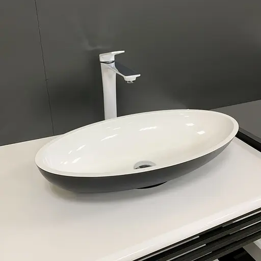 Раковина Adamant умывальник ANDERE NEW искусственный камень овальная без перелива черно-белый - фото 3