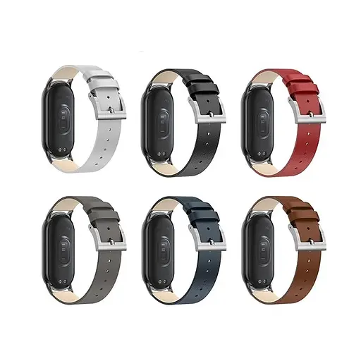 Кожаный ремешок MiJobs для фитнес-браслета Xiaomi Mi Band 8 и 9 Type B коричневый, держатель - золотистый - фото 7