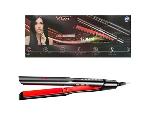 Випрямляч VGR V-516 з керамічним покриття та терморегулятором до 150-230°C дисплей 60 Вт Чорно-червоний - фото 3