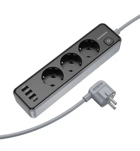 Подовжувач - мережевий фільтр Borofone BAC8 1C3A (1 порт C 3 розетки) кабель 2 метри вилка EU - фото 2