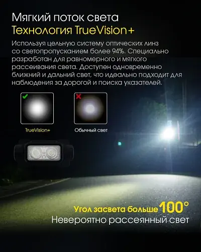 Налобний ліхтар Nitecore NU43 (біле + червоне світло) 1400лм 9 режимів USB-C з датчиком наближення - фото 7