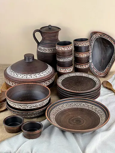 Столовий сервіз керамічного (глиняного) посуду на 6 осіб Ангоб