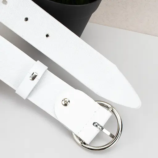 Ремінь жіночий шкіряний JK-3542 білий (120 см) з круглою пряжкою - фото 5