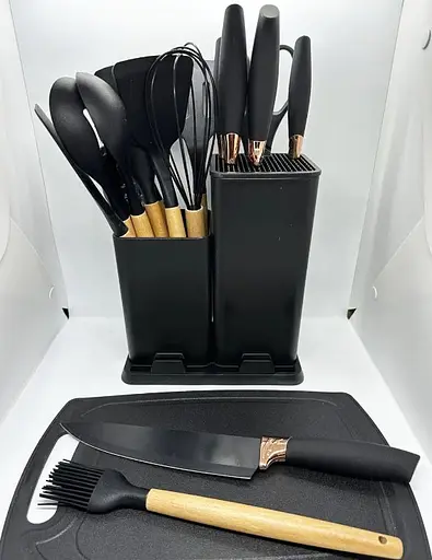 Набір кухонного приладдя A-plus Kitchenware Set силіконовий з дощечкою Чорний - фото 5