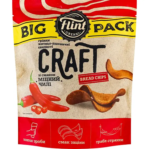 Грінки житньо-пшеничні Flint Craft Grenki Міцний чилі хвилясті 130 г - фото 1