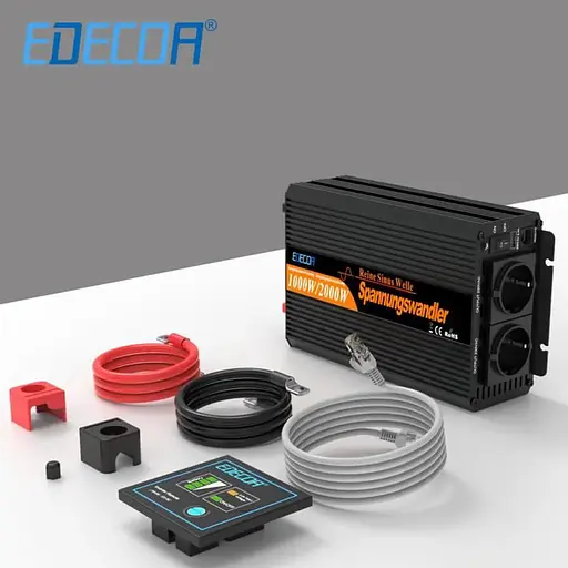 Інвертор перетворювач напруги Edecoa Spannungswandler 12-230V 1000W / 2000W чистий синус (дві розетки) - фото 4