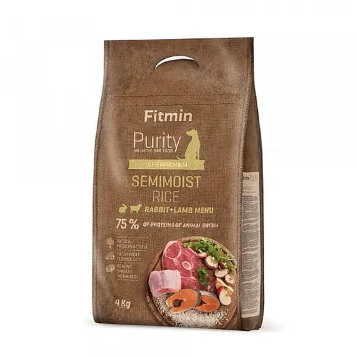Беззерновий напівм'який корм Fitmin dog Purity Rice Semimoist Rabbit&Lamb для дорослих собак усіх порід. з ягням та кроликом 4кг - фото 1