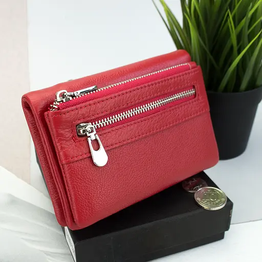 Гаманець жіночий шкіряний De Esse LC14288-GD02 маленький на магніті червоний - фото 3