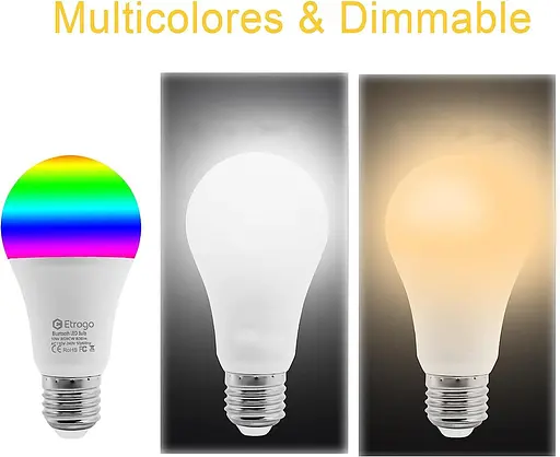 Etrogo Intelligent E27 RGBCW Світлодіодні лампи Bluetooth-з'єднання Кілька кольорів Керування програмою 10 Вт Синхронізація музики - фото 3