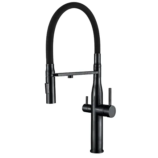 Змішувач для кухні на дві води з гнучким виливом Mixxus VTM-021 MI6089 Чорний матовий - фото 1