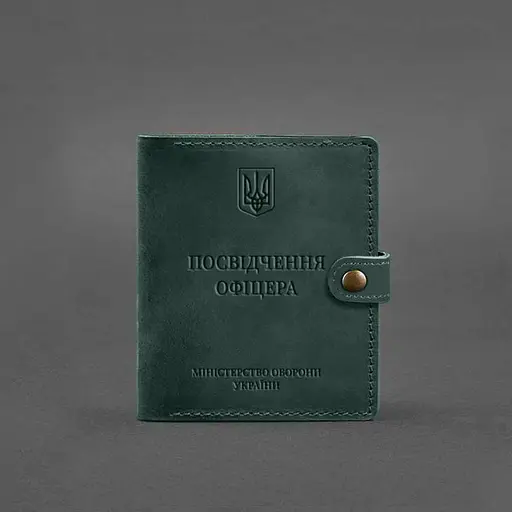 Кожаная обложка-портмоне для удостоверения офицера 11.0 зеленая Crazy Horse - фото 6