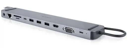 USB-хаб Real-EL CQ-1000 USB3.0х3/USB-C/HDMI/VGA/RJ45/SD/TF/3,5 мм аудио, 0,4 м, Space Grey UAH (EL123110005) - фото 1