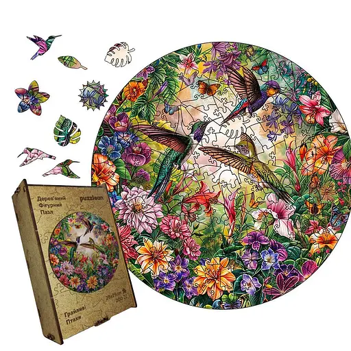 Пазл деревянный Игривые Птицы, А2, 300+ элементов, Картонная коробка