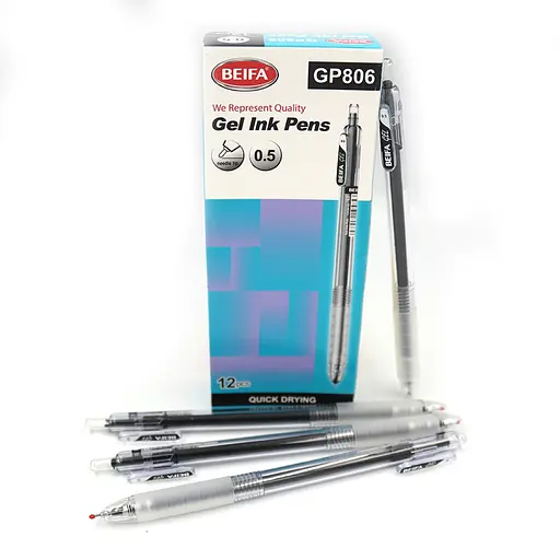 Ручка гелевая автоматическая Beifa, 0.5 мм, быстро высыхает, черная, 12 шт.