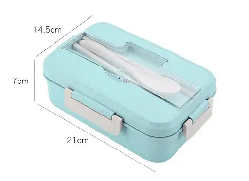 Ланч бокс Green из пшеничной соломы 1000мл с ложкой и кит палочки для микроволновки - фото 3