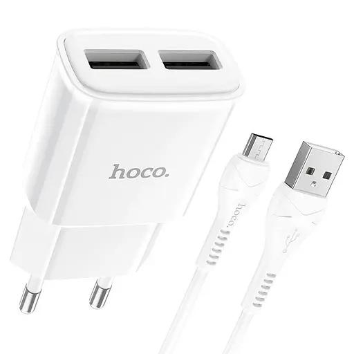 МЗП Hoco C88A Star round 2.4A (2USB-A) + кабель USB to MicroUSB Білий - фото 2