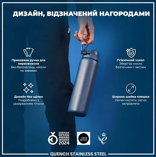 Пляшка для води ION8 металева 1200 мл Stainless Steel Ash Navy (I8SS1000ANAVY) - фото 4