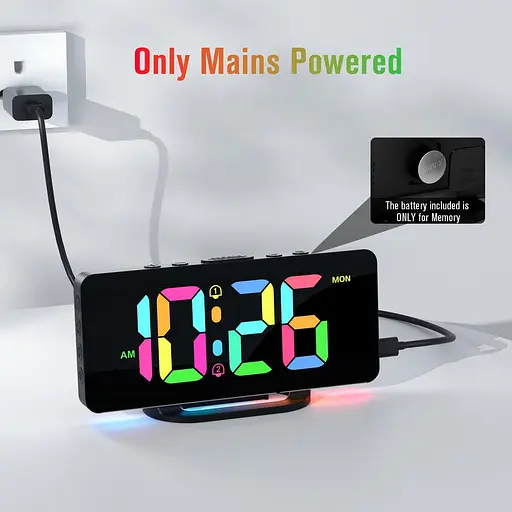 Будильник із живленням від мережі з нічним світлом RGB з Europlug - фото 3