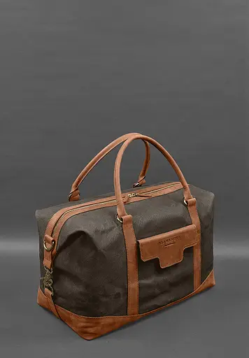 Дорожная сумка из коричневого конваса и натуральной кожи Crazy Horse светло-коричневая - фото 4