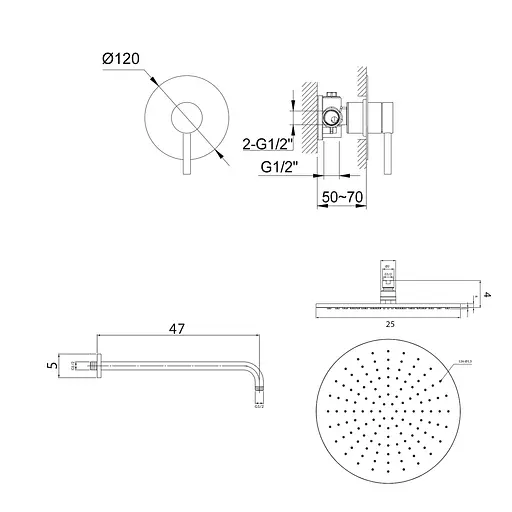 Душова система Kohlman Axel 25 graphite + BOX прихованого монтажу KPL-QW220AG25, Графіт - фото 5