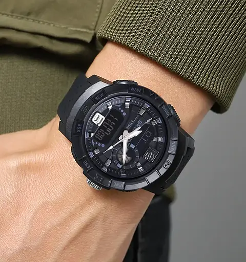 Часы мужские наручные спортивные Skmei 2163 с двойным дисплеем и подсветкой (Черный) - фото 5