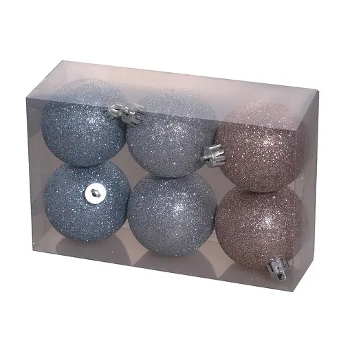 Елочные шарики Chomik пластиковые голубой + розовый + серебристый 6 см 6 шт. (GIF0577)