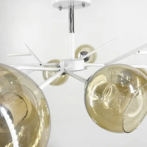 Люстра на 8 янтарних плафонів у білому корпусі Ø 85 см | Арт. 088N/8 WT+CH+AM | Line F - фото 2