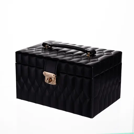 Скринька для прикрас з екошкіри 3 яруси з дзеркалом 22.5×15.5×13 см органайзер для прикрас Чорний Yiwu HP-5-17B - фото 4