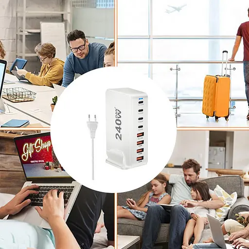 Зарядний пристрій YMS-858 240W для GAN3 (1Type-C100W+3Type-C30W/4USBQC3.018W) Білий - фото 6