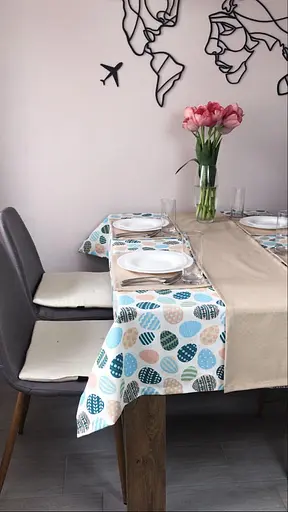 Водоотталкивающая Скатерть Пасхальная крашенка (голубая) 220х140 см (+ 4 салфетки 30х40) - фото 3