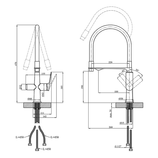 Смеситель для кухни Kroner KRP Graz - GRP03815 Графит - фото 2