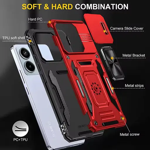 Ударостійкий чохол Epik Camshield Army Ring для Xiaomi Poco X6 / Note 13 Pro 5G Червоний / Red - фото 6