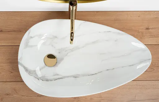 Умивальник Rea Greta 65 Bianco Shiny накладний мармур REA-U6501, Мармур - фото 3