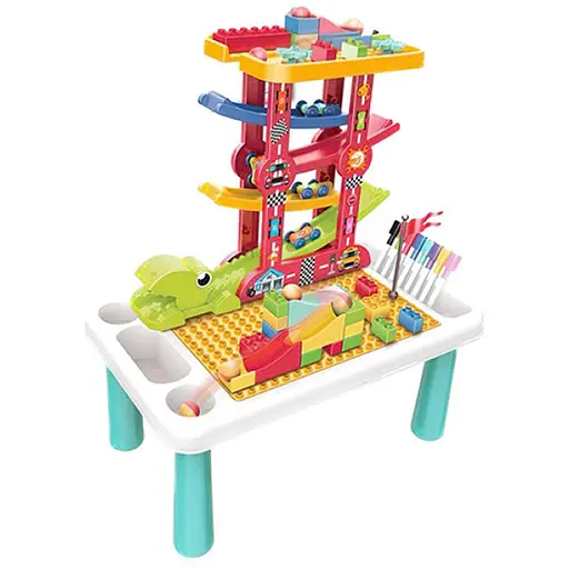 Игра Веселый трамплин 4 в 1, игровой столик, машинки в наборе, фломастеры, 49x60x30.5 см, 50x13.5x31 см