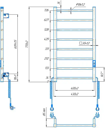 Електрична рушникосушарка HF Leeds 770x430 white matte 6.1.0801.06.WM, Білий матовий, універсальне (коннектор), Електронний - фото 5