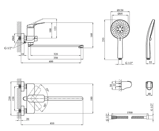 Змішувач для ванни Kroner KRP Graz - GRP070 (CV031334) - фото 8