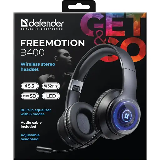 Гарнитура Defender FreeMotion B400 Bluetooth+35 мм гибкий микрофон LED Black - фото 6