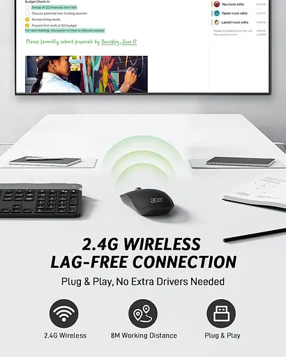 Бездротова комп'ютерна миша Acer, 2.4G Slim USB Wireless Mouse з USB-приймачем, 800/1200/1600 Оптична миша, що регулюється - фото 4