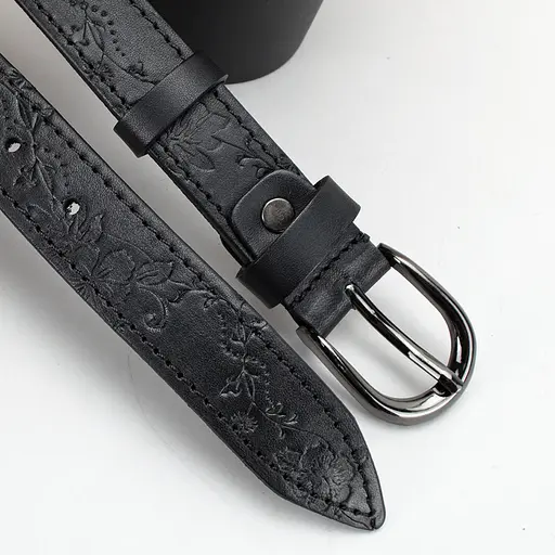 Ремень женский кожаный с цветами SF-255 черный (125 см) - фото 3