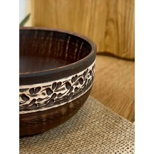 Салатник керамічний (глиняний) різьблений Ангоб 700 мл - фото 5