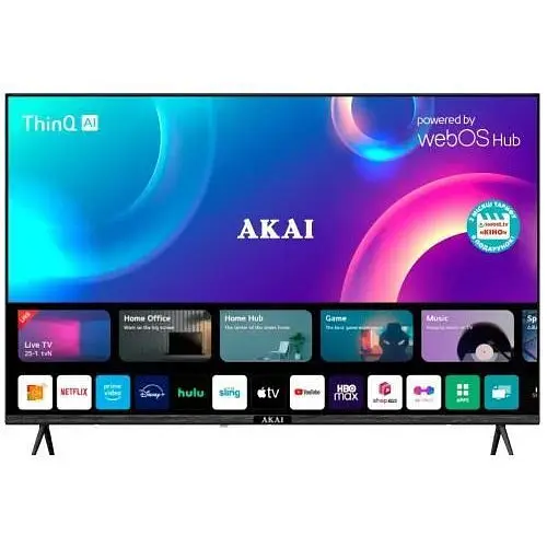 Телевізор 50" Akai AK50UHD22W, чорний, LED 4K 3840x2160, 60 Гц, Smart TV, WebOS, голос, DVB-T2/C, 3xHDMI, 2xUSB, VESA 200x200 - фото 1