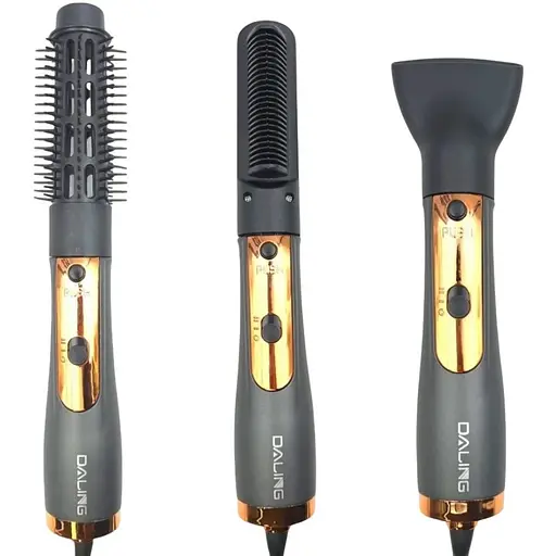 Электрическая фен-щетка Daling DL-3027 для укладки волос 3 насадки 1400ВтЧерный/Золото - фото 1