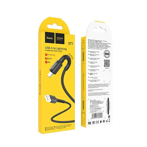Кабель Hoco Lightning Especial charging data cable for X71 1 м 2.4A чорний - фото 3