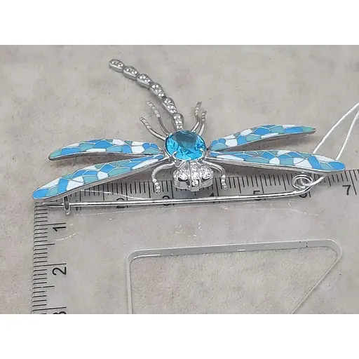 Серебряная брошь Vegas Стрекоза с фианитами и эмалью. 70001Р Голубой - фото 4