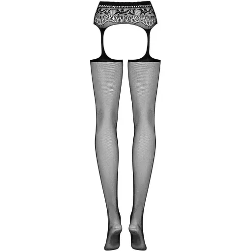 Сітчасті панчохи-стокінги з мереживним поясом Obsessive Garter stockings S307 S/M/L, чорні - фото 6