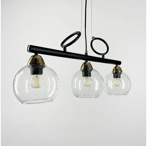 Видовжена люстра Лофт на 3 прозорих плафони | Арт. YQ307/3 AB+BK+CL | Line F - фото 4