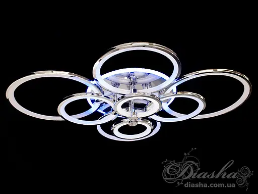 LED акриловая люстра с пультом, диммером и подсветкой, 235W, хром - фото 2