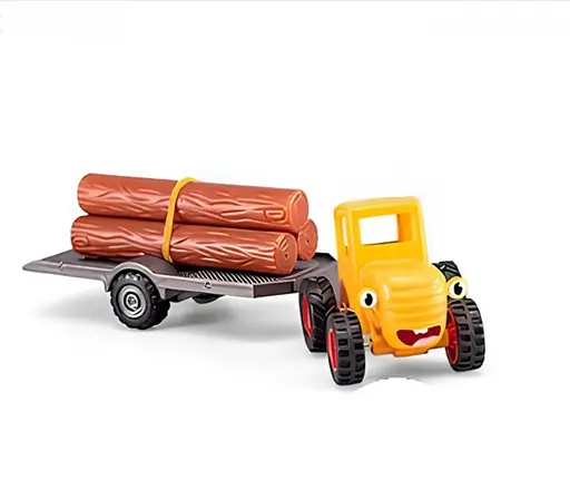 Детский игровой набор игрушечных тракторов с прицепом и дорожным катком Синий трактор Синий/Зеленый/Желтый - фото 5